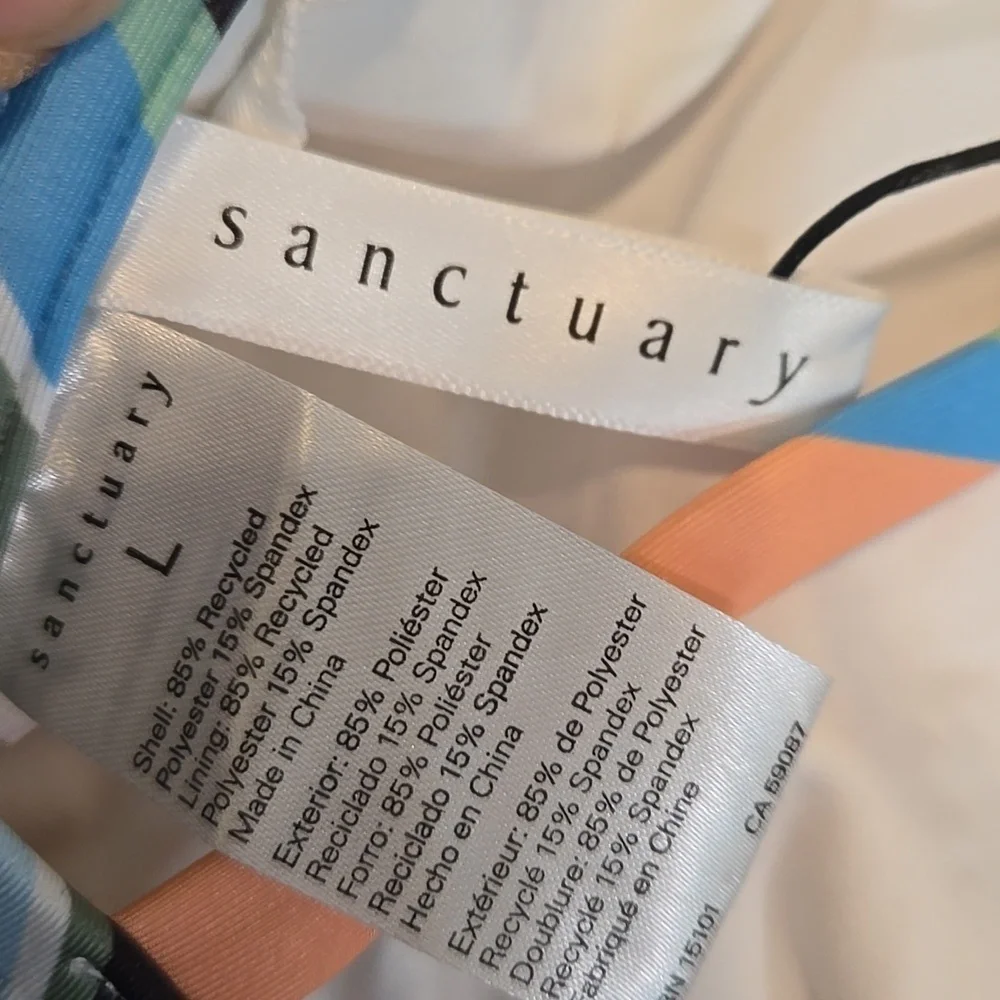 NWT Sanctuary Women Wavy Double StrapColorful Striped Bikini Top Swim Sz L